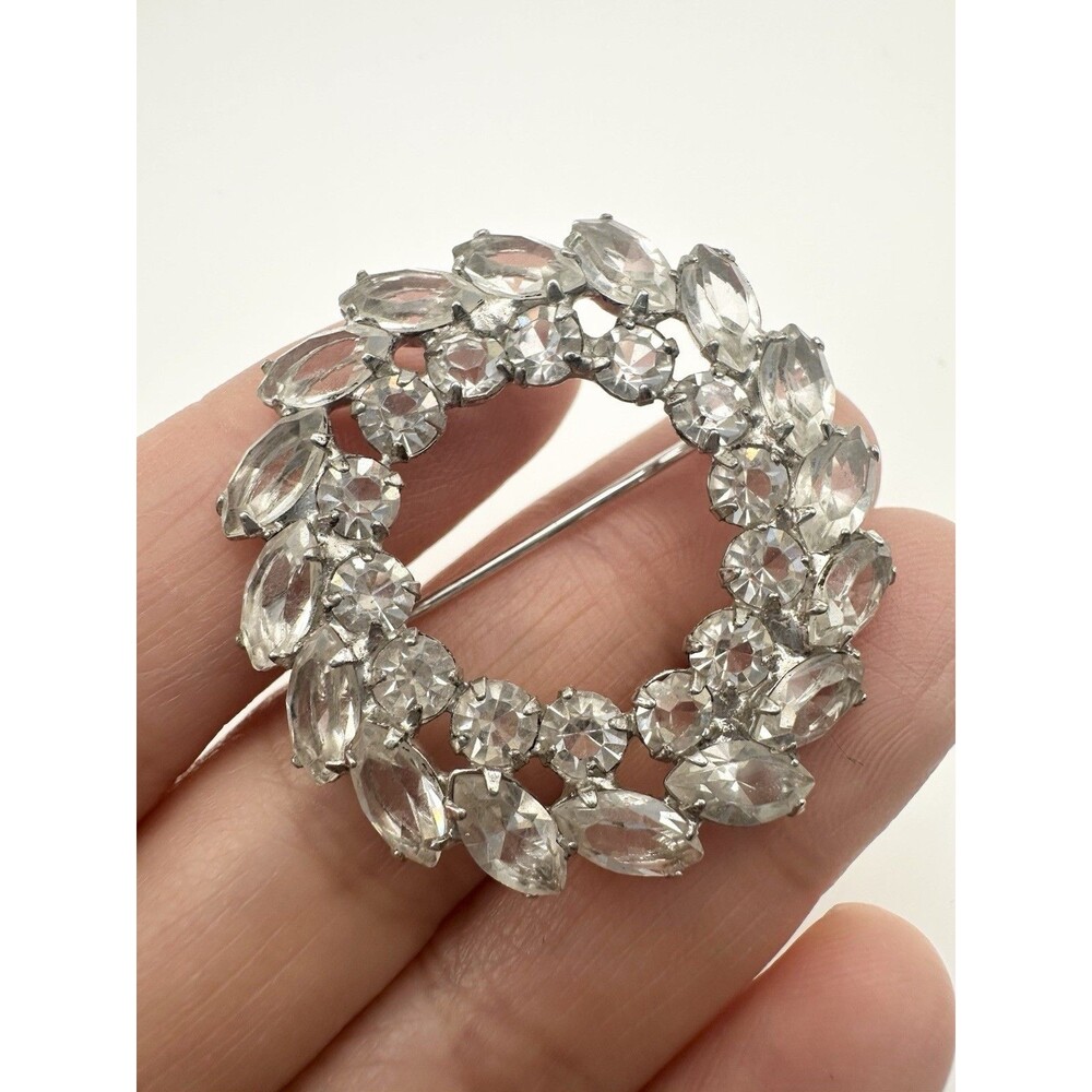 Vintage Wreath Pin Brooch Rhinestone Sterling Carl-Art